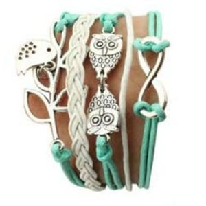 Vintage Leather Owl Braided Infinity Bracelet